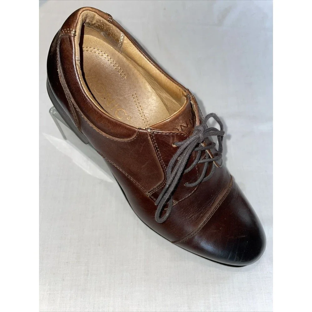 Vionic Captoe Dress Shoes Mens Size 9.5 M Brown Leather Oxfords Block Heels